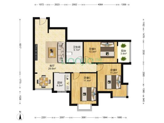 尚达家园 3室1厅1卫 100平方
