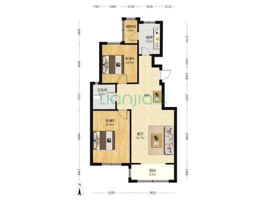 益青园 2室1厅1卫 95平方