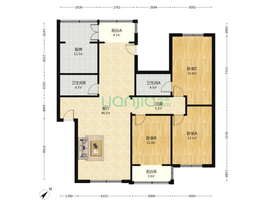 柳凤巷62号院 3室1厅2卫 135平方