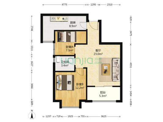 佳兆业金域天下一期 2室1厅1卫 77平方