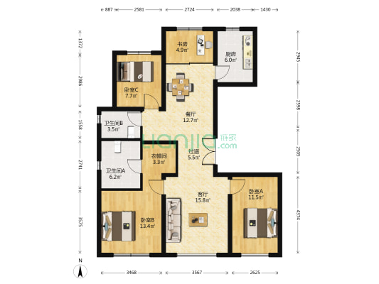 长安九里 4室2厅2卫 139平方