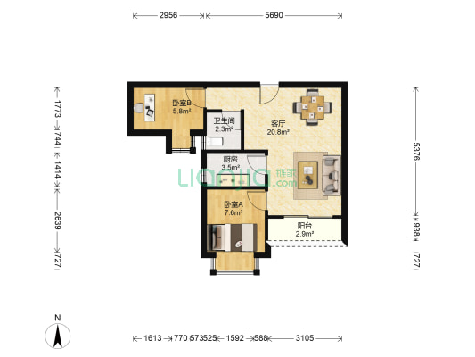 松坪村东区三期 2室1厅1卫 60平方