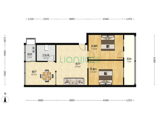 吴中街214号 2室2厅1卫 87平方