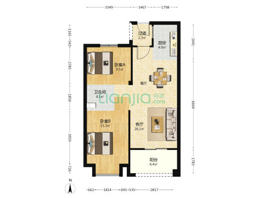 御山水 2室1厅1卫 84平方