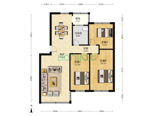 长新小区 3室1厅1卫 95平方
