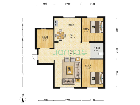 城市37度 2室2厅1卫 109平方