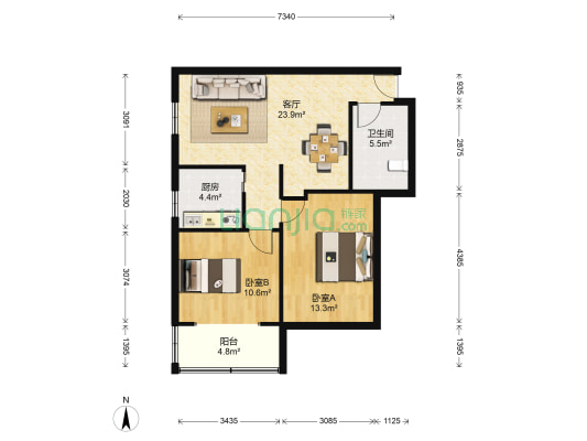 长德公寓 2室1厅1卫 77平方