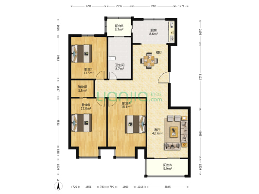 益兴名流花苑三期 3室1厅1卫 143平方