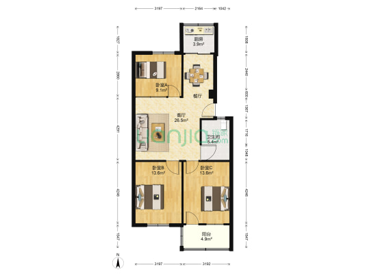 和平小区 3室1厅1卫 95平方