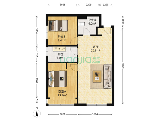 华润昆仑御 2室1厅1卫 80平方