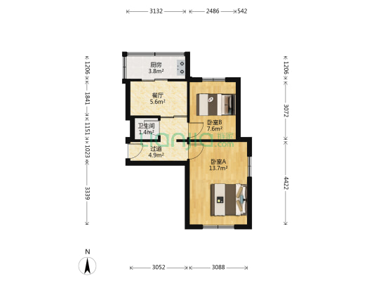 爱华巷 2室1厅1卫 53平方