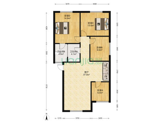 书香阁 4室1厅2卫 109平方