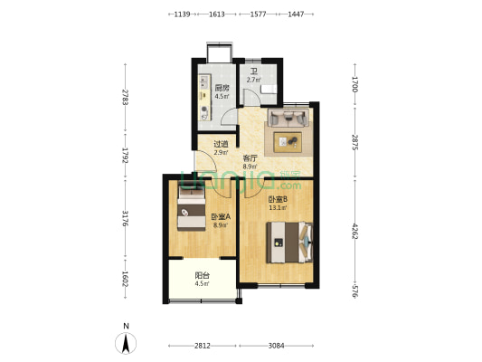 顺河路36号院 2室1厅1卫 57平方