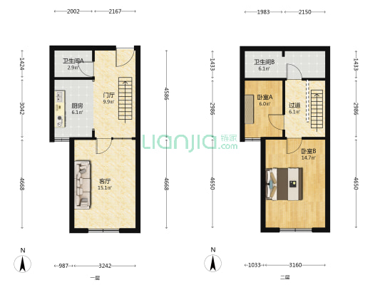 博仕园 2室1厅2卫 101平方