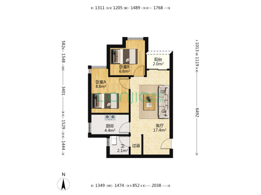 珠江嘉苑 2室1厅1卫 58平方