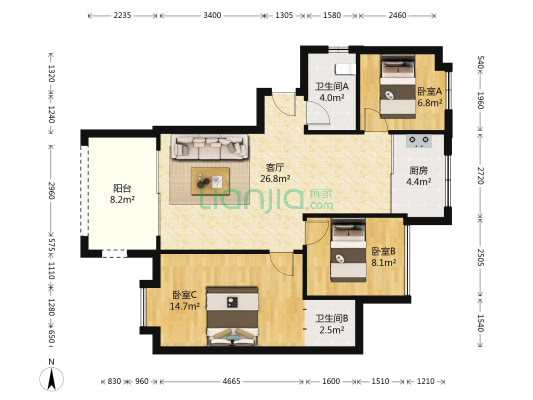 碧桂园（长寿） 3室1厅2卫 99平方