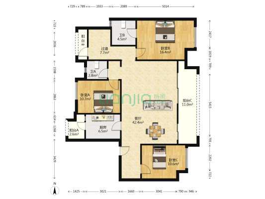 金科博翠园B区 3室1厅2卫 137平方