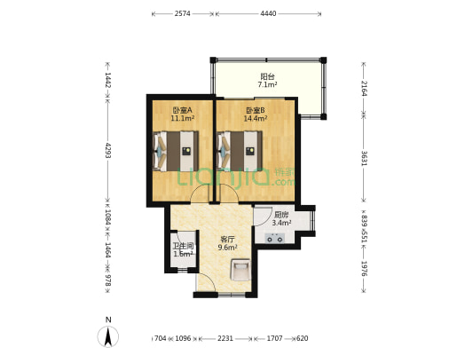 模范三村 2室1厅1卫 55平方