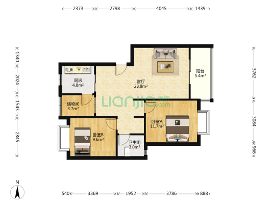 景泰嘉园 2室1厅1卫 83平方