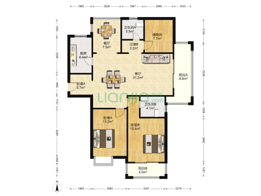 新维中央美地 2室2厅2卫 141平方