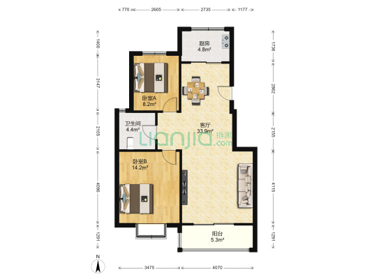 万豪绿城东区 2室1厅1卫 93平方