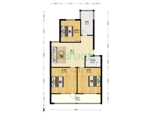 中国建设银行开封分行住宅楼 3室1厅1卫 98平方