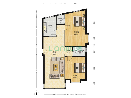 康华路32号 2室1厅2卫 115平方