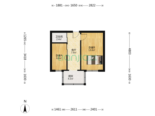 地质队宿舍 2室1厅1卫 42平方