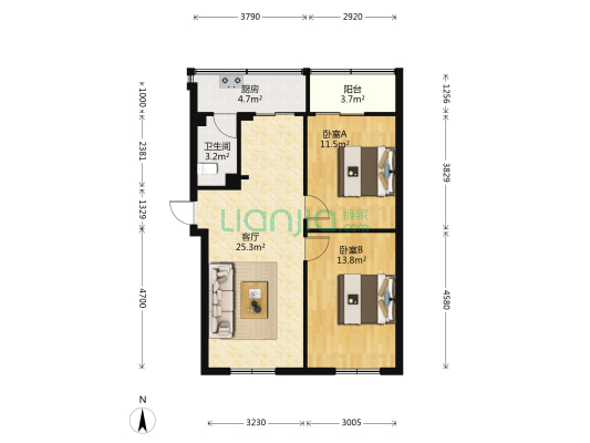 棕苑巷3号院 2室1厅1卫 75平方