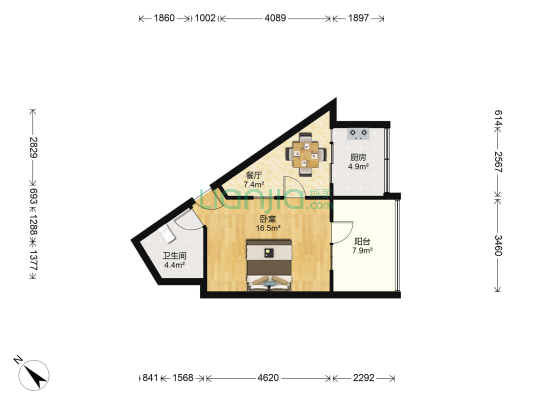 紫旭花园 1室1厅1卫 52平方