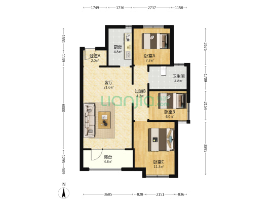 壹号公馆 3室1厅1卫 97平方