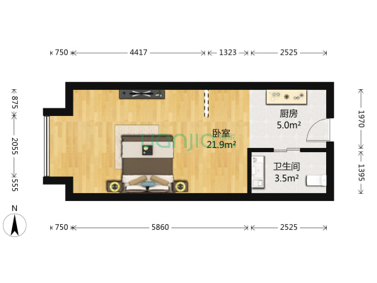 达观国际 1室0厅1卫 43平方
