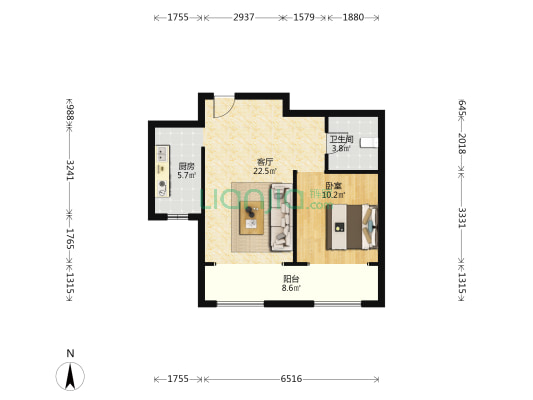 玫瑰湾智园 1室1厅1卫 72平方