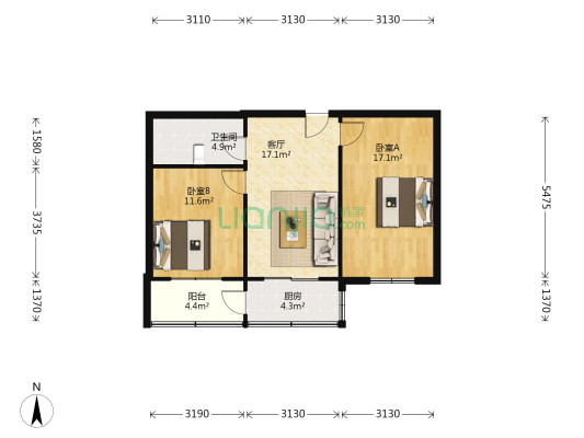 七一机械厂宿舍 2室1厅1卫 68平方