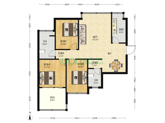 得利斯世纪城 3室1厅2卫 108平方