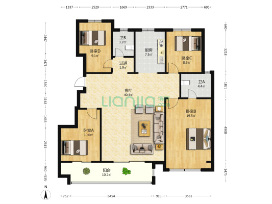 阳光城文澜公园 4室1厅2卫 138平方