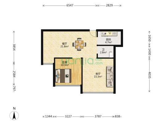 公园道1号 1室2厅1卫 123平方