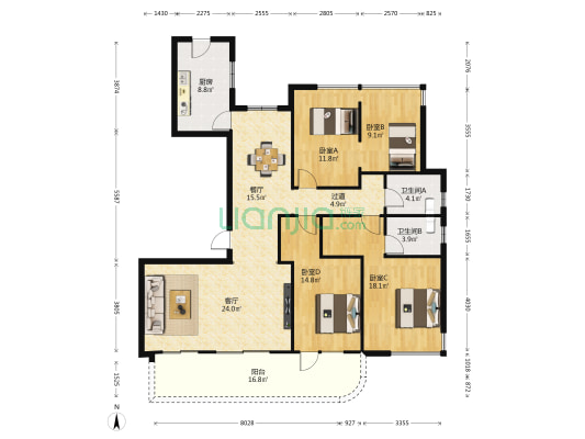 保利冠江墅一期 4室2厅2卫 152平方