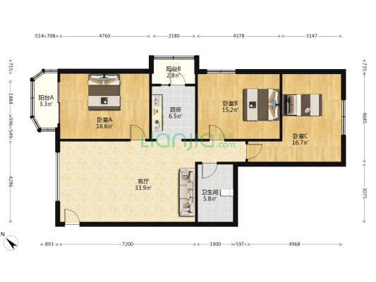 居祥公寓 3室1厅1卫 124平方