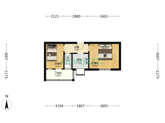 岗杜街122号院 2室0厅1卫 37平方