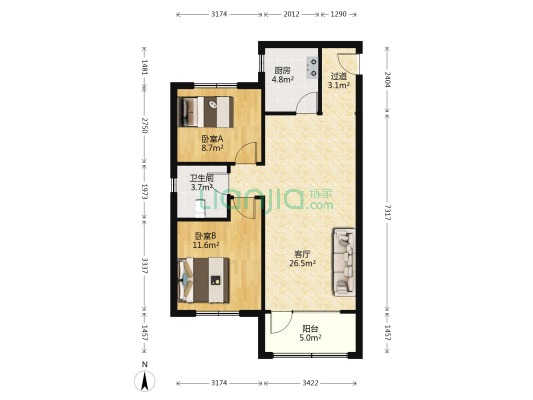 中房鑫汇水岸 2室1厅1卫 92平方
