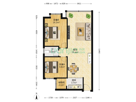 新和楼小区 2室1厅1卫 87平方