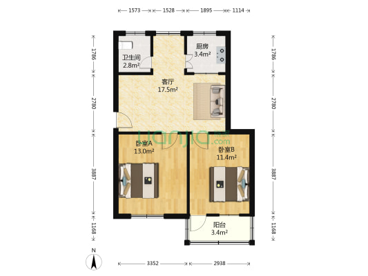 莱茵达路29号 2室1厅1卫 70平方