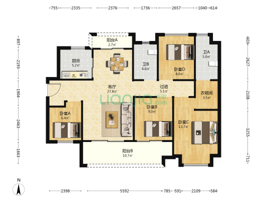 嘉鸿新城博雅府 4室1厅2卫 128平方