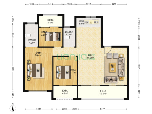 伟星玖璋台 3室1厅2卫 146平方