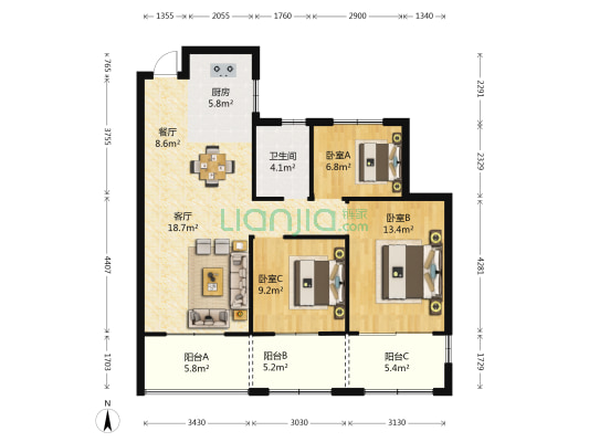 紫御豪庭 3室2厅1卫 89平方