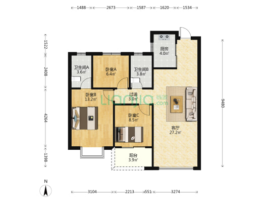 中骏云谷小镇 3室1厅2卫 99平方