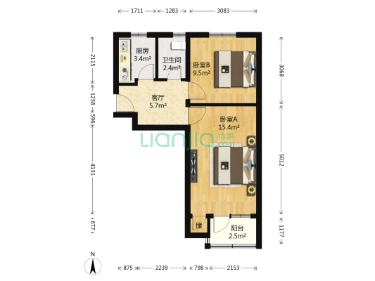 增光路2号院 2室1厅1卫 49平方