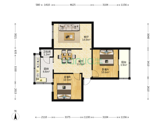 田坝区 2室2厅1卫 60平方