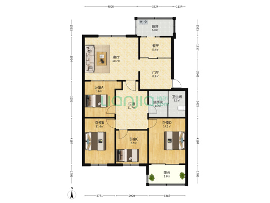 通达花园 4室2厅2卫 131平方